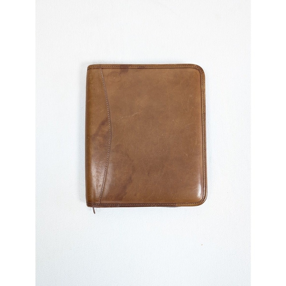 Vtg Levenger Leather Zip Portfolio 9x8" Organizer Document Zippered Briefcase